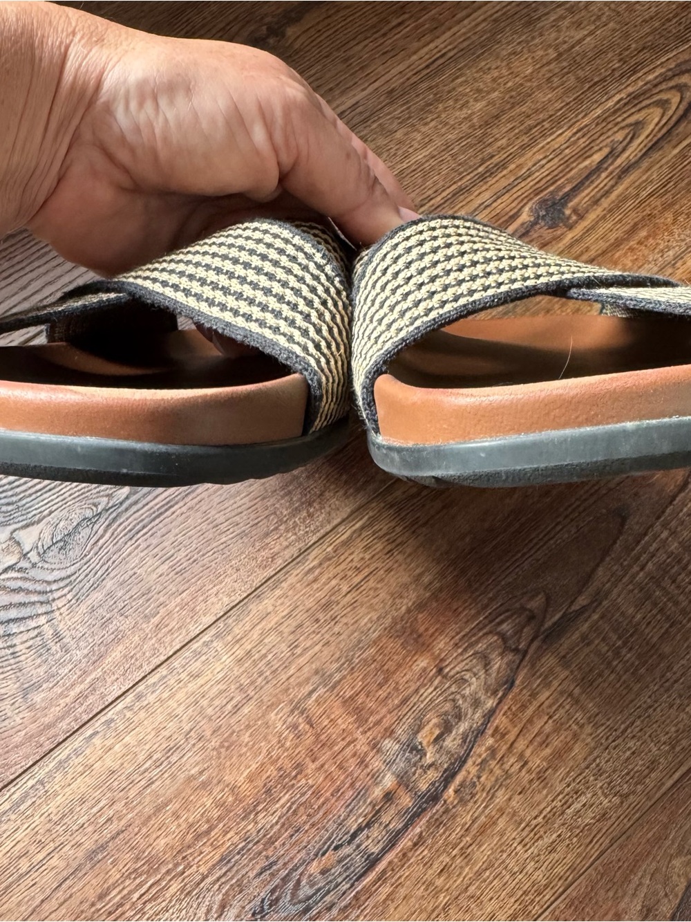 Rothy's Women's Weekend Slide Sandal in Black and Tan - Picture 2 of 6